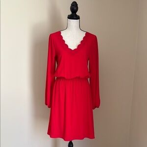 Apt. 9 Red Scalloped V-Neck Dress Long Sleeve Women's 4